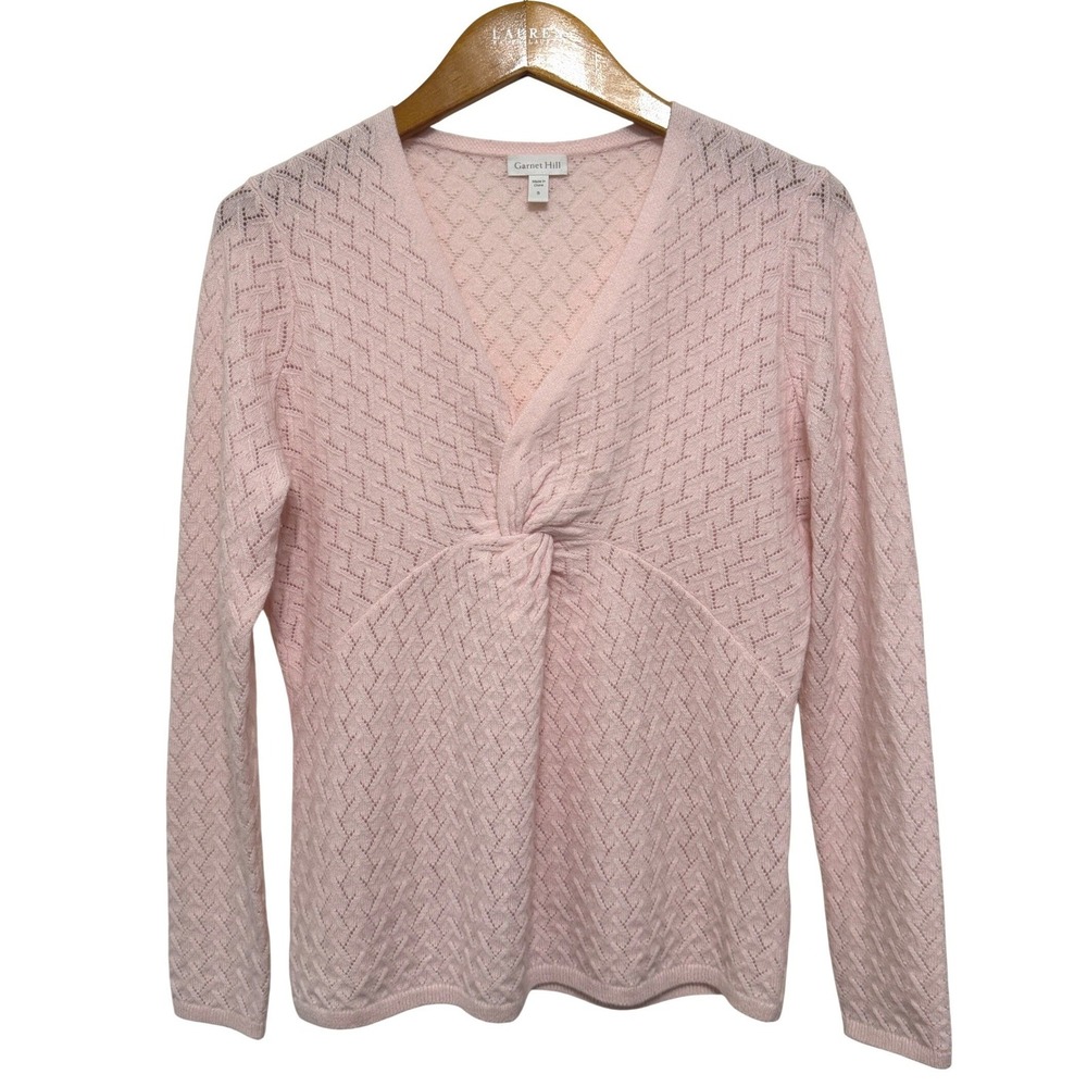 Garnet Hill Cashmere Sweater Small Pink Twisted Front